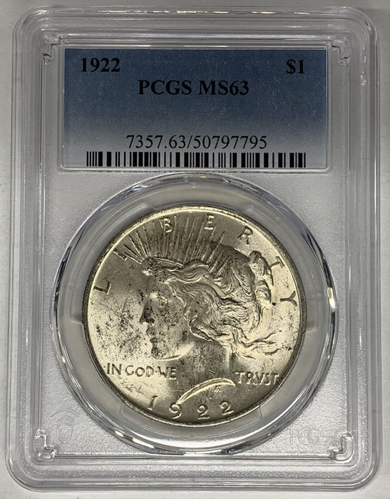 1922 Peace Silver Dollar Coin PCGS MS 63 (11) G