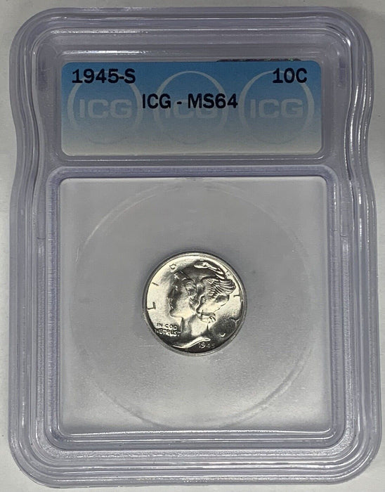 1945-S Mercury Dime 10c Coin ICG MS 64 (18) E