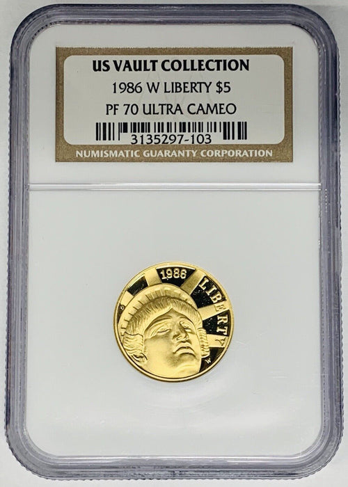 1986-W $5 Proof Liberty Gold Coin NGC PR 70 Ultra Cameo US Vault Collection