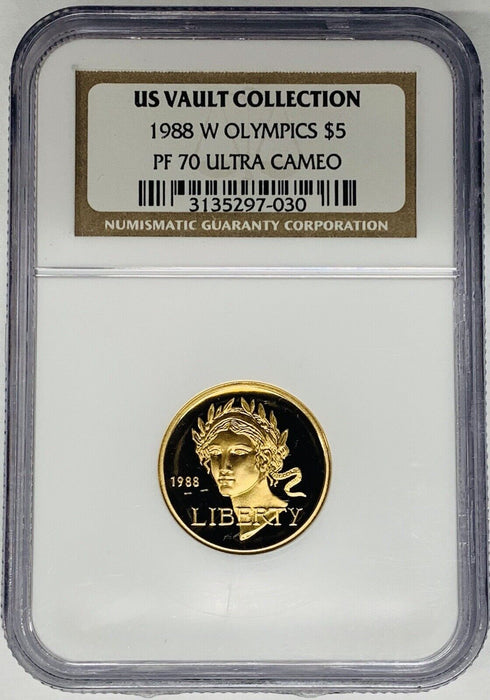1988-W $5 Proof Olympics Gold Coin NGC PR 70 Ultra Cameo US Vault Collection