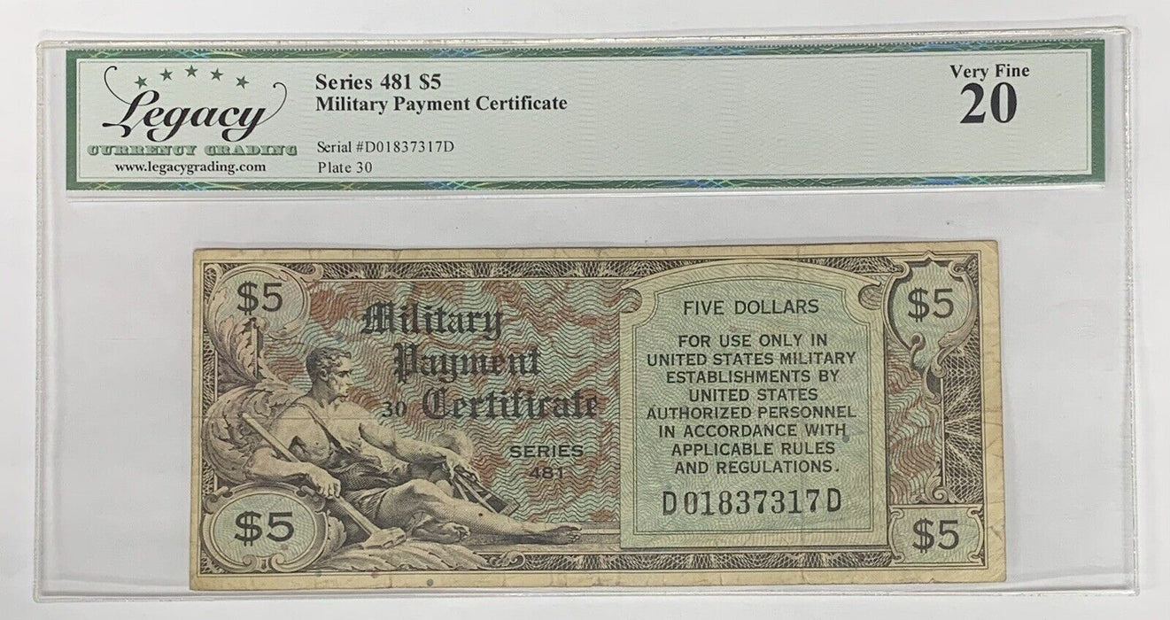 $5 Military Payment Certificate, Series 481-Legacy VF 20