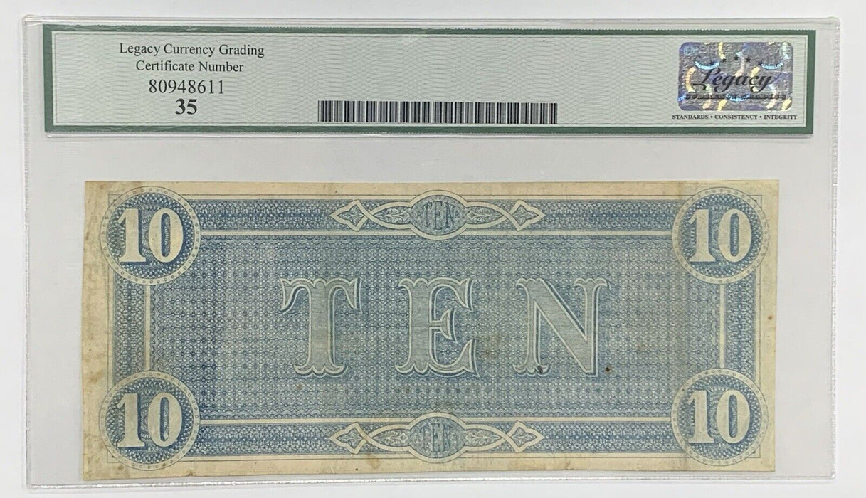 1864 $10 Confederate States of American Note T-68 Legacy VF 35 (A)