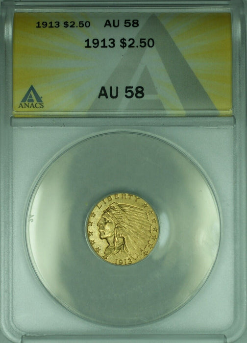 1913 Indian Head Quarter Eagle $2.50 Gold Coin ANACS AU-58