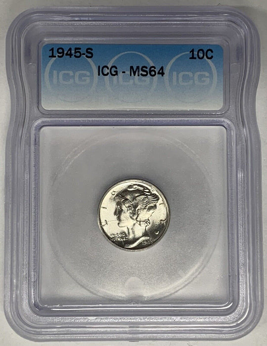 1945-S Mercury Dime 10c Coin ICG MS 64 (13) F