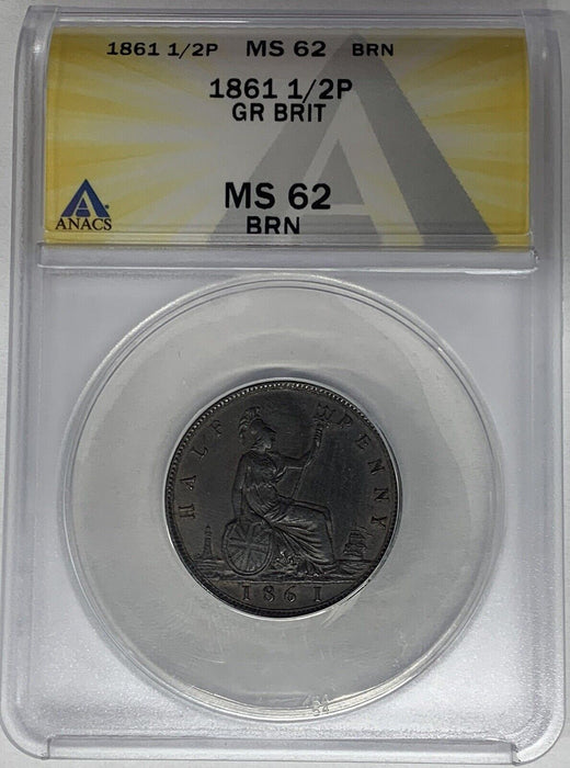 1861 Great Britain Half Penny ANACS MS 62 BN