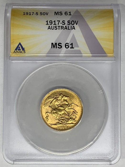 1917-S Australia Gold Sovereign Coin ANACS MS 61