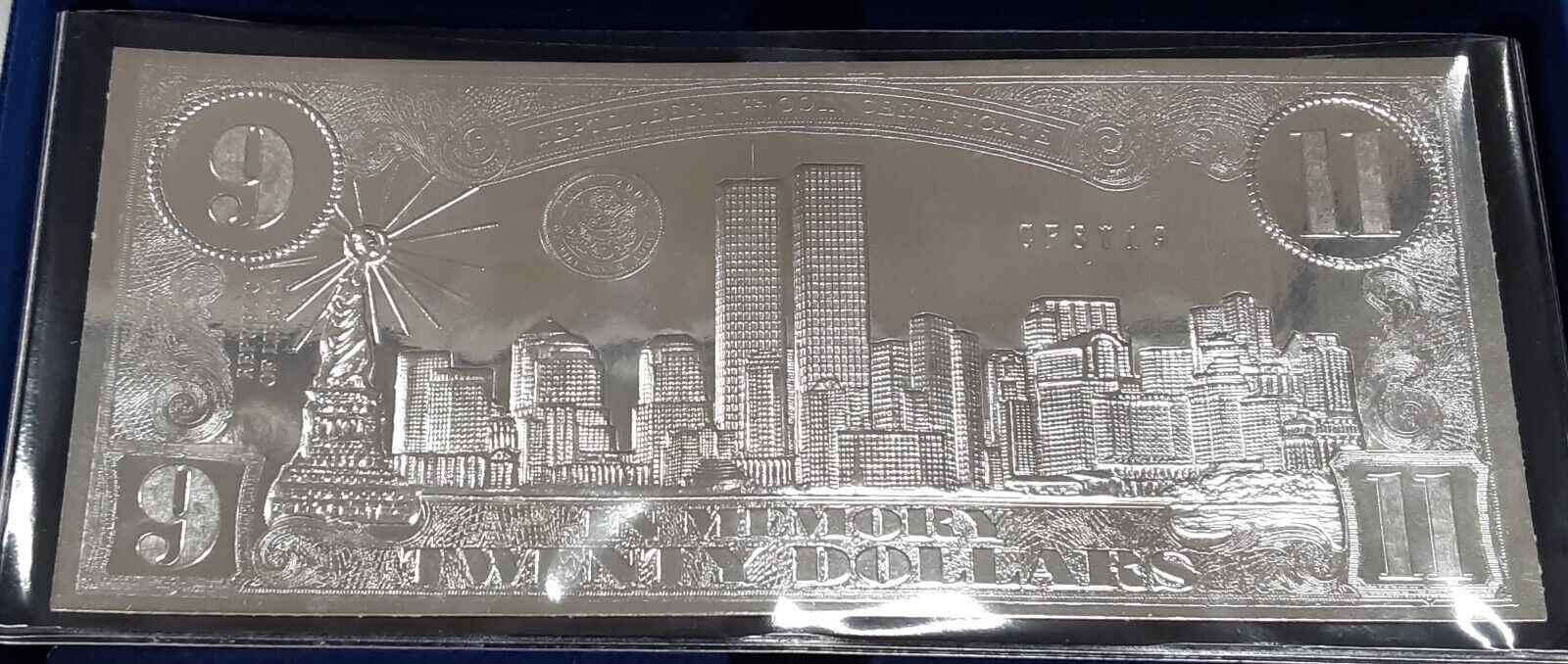 Republic of Liberia 9-11 Commemorative Silver Plated Note in Plastic Sleeve