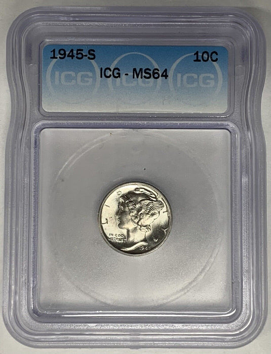 1945-S Mercury Dime 10c Coin ICG MS 64 (13) E