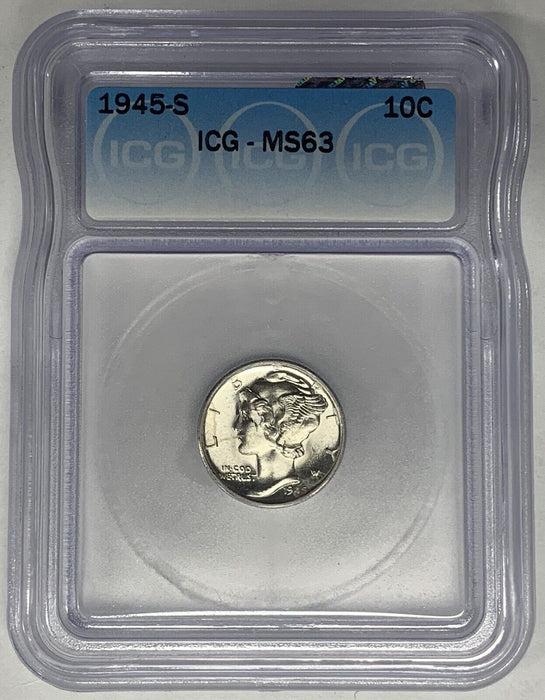 1945-S Mercury Dime 10c Coin ICG MS 63 (18) F