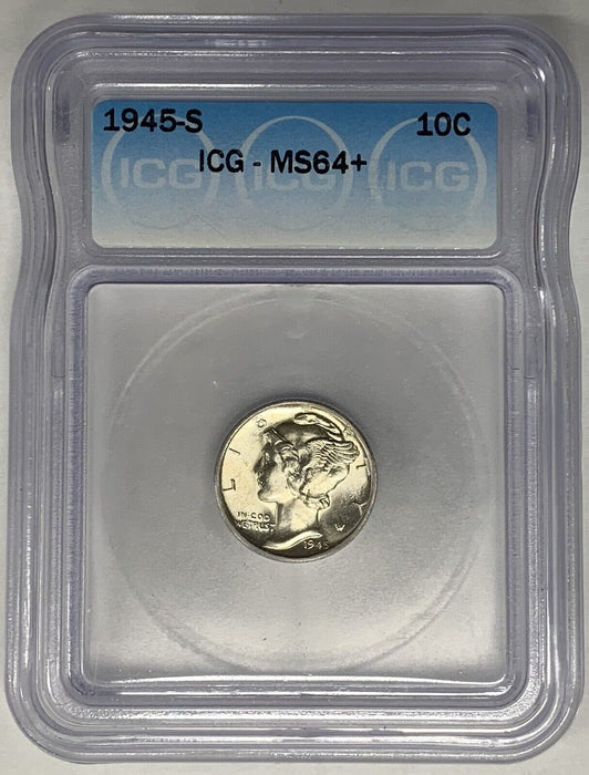 1945-S Mercury Dime 10c Coin ICG MS 64 + (13)