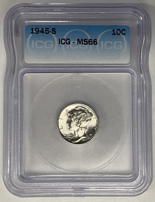 1945-S Mercury Dime 10c Coin ICG MS 66 (13) C