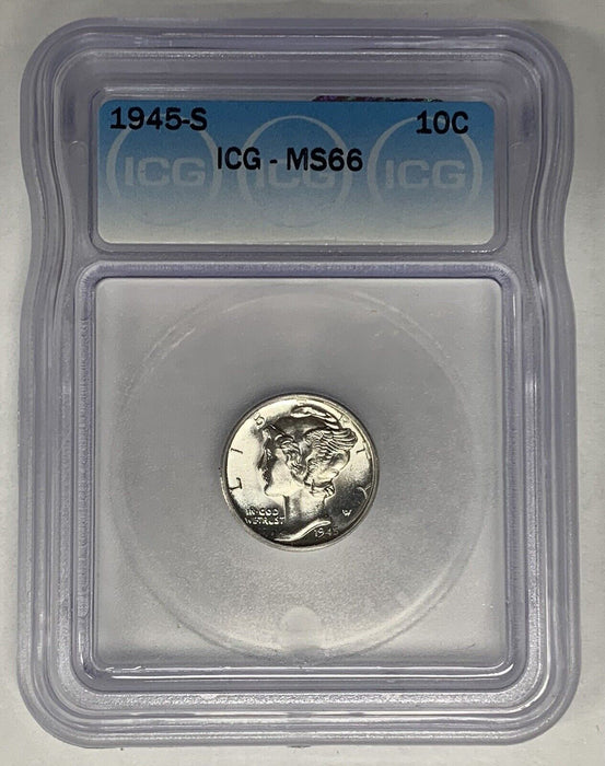 1945-S Mercury Dime 10c Coin ICG MS 66 (13) F