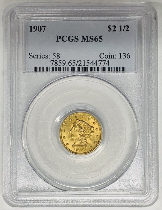 1907 $2.50 Liberty Head Quarter Eagle Gold Coin PCGS MS 65 (E)