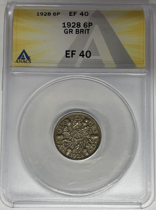 1928 Great Britain 6 Pence ANACS XF 40