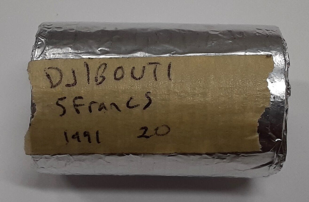 1991 Djibouti 5 Francs Aluminum Coins - Roll of 20 BU Coins