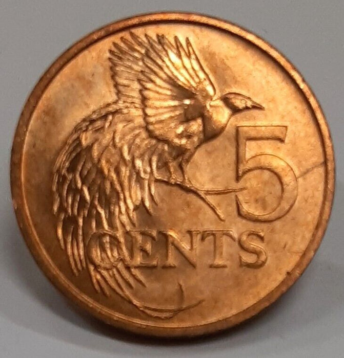 1977 Trinidad & Tobago 5 Cent Coin - Bird of Paradise BU Roll of 25 Coins