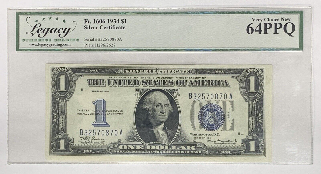 1934 $1 Silver Certificate FR 1606 Legacy NEW/MS 64 PPQ