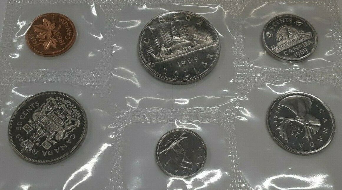 1969 Canada Mint Set- Proof Like- BU 6 Coin Set- in RCM Pilofilm