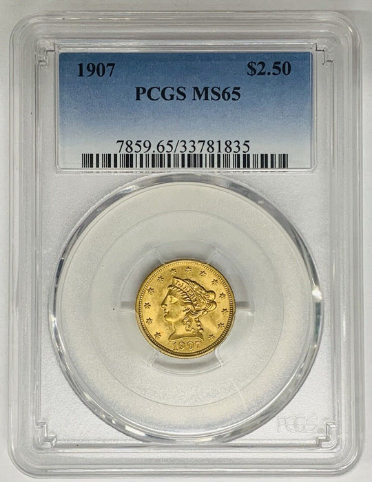 1907 $2.50 Liberty Head Quarter Eagle Gold Coin PCGS MS 65 (B)