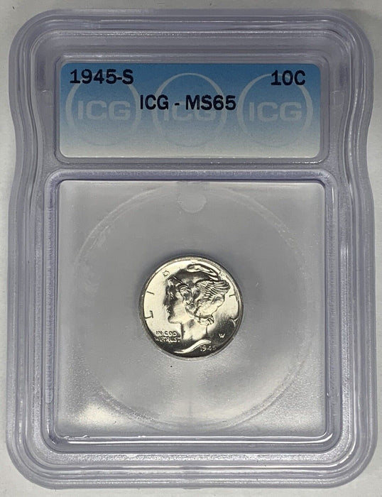 1945-S Mercury Dime 10c Coin ICG MS 65 (18) A