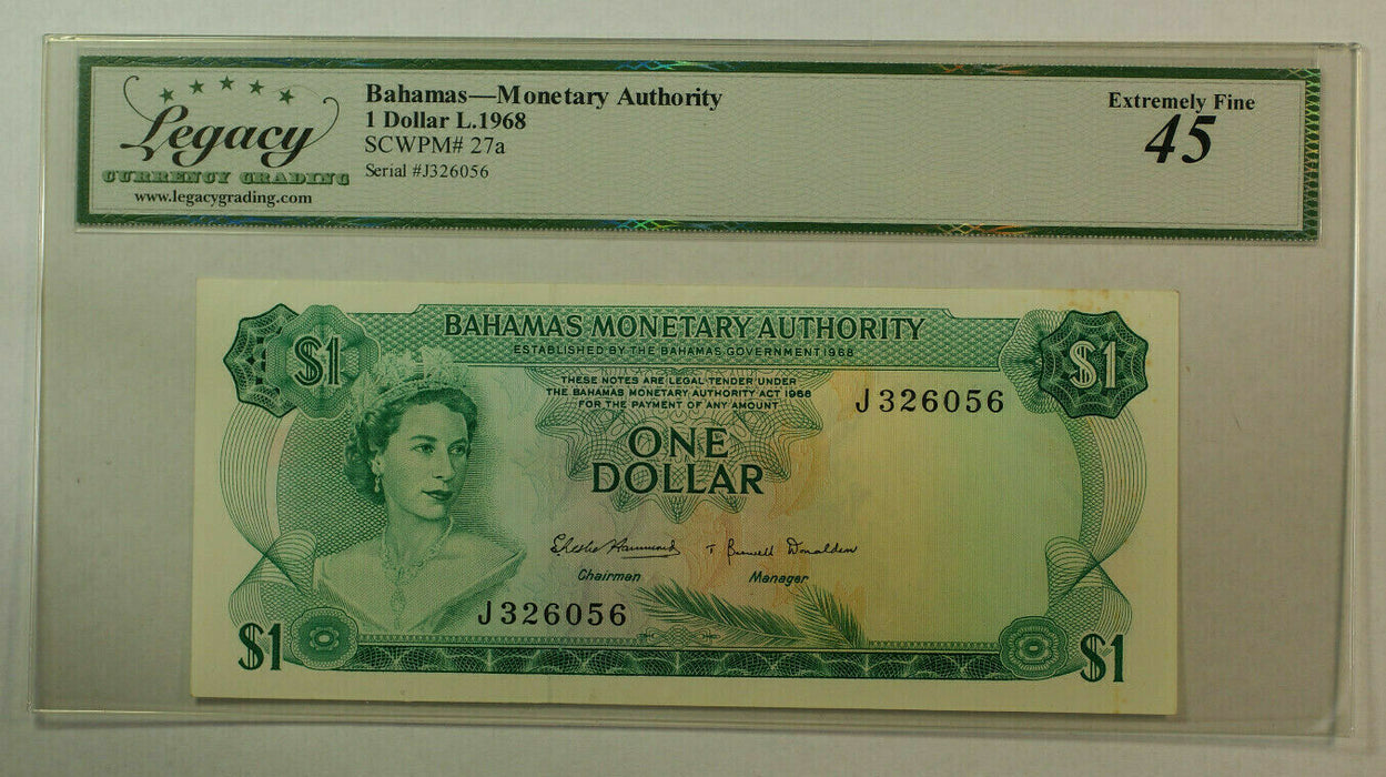 1968 Bahamas Monetary Authority $1 One Dollar Currency Legacy XF-45