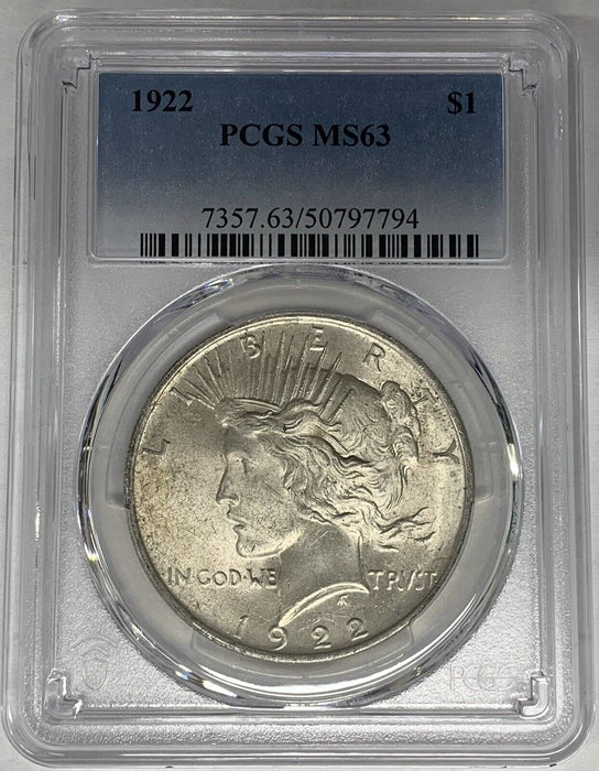 1922 Peace Silver Dollar Coin PCGS MS 63 (11) H