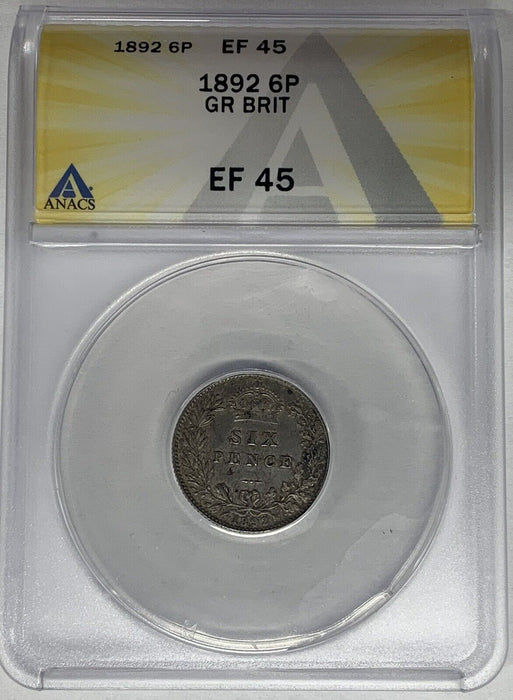 1892 Great Britain 6 Pence ANACS XF 45