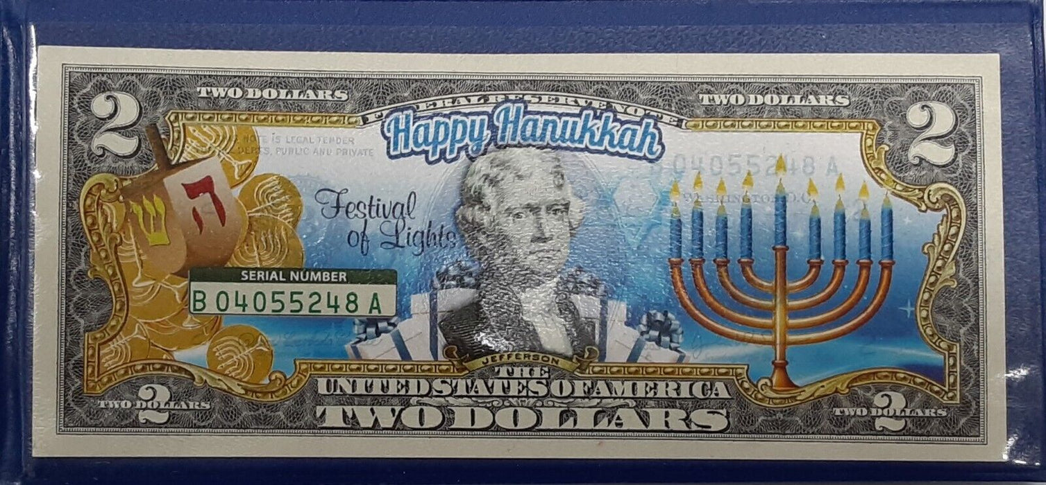 CU Colorized $2 FRN Commemorating Hanukkah in Case