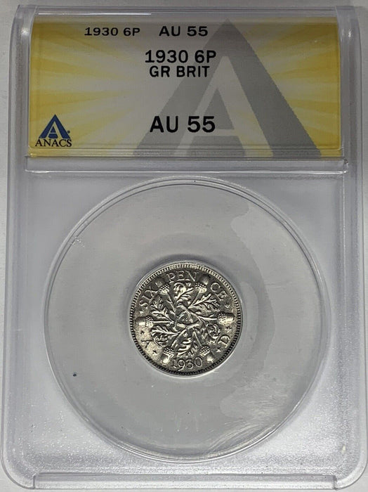 1930 Great Britain 6 Pence ANACS AU 55