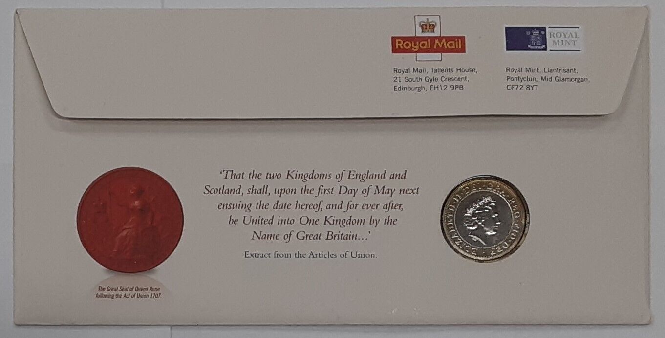 2007 United Kingdom 300th Ann. Act of Union 2 Pounds Coin in FDC w/COA