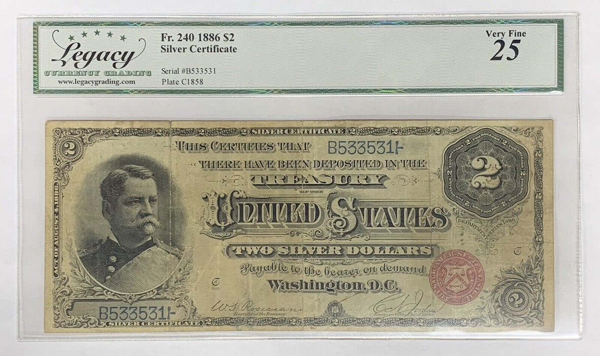 1886 $2 Silver Certificate Note FR 240 Legacy VF 25