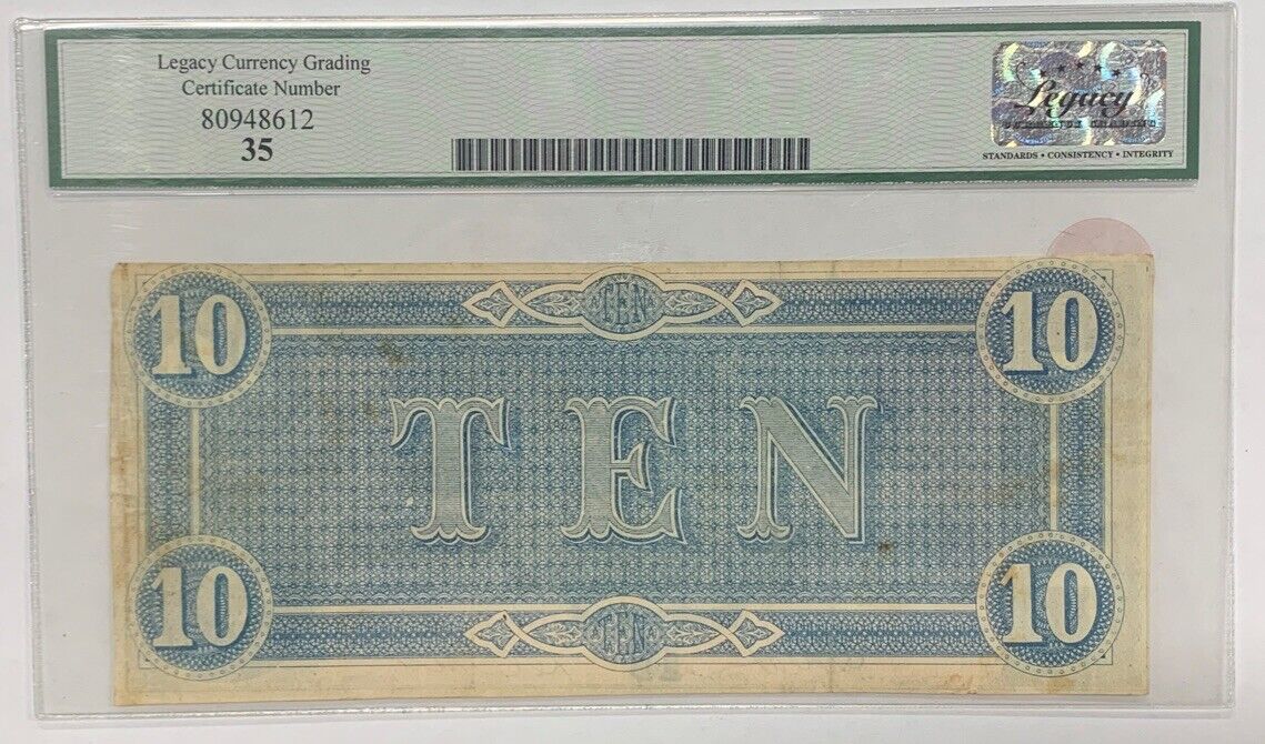 1864 $10 Confederate States of American Note T-68 Legacy VF 35 (B)