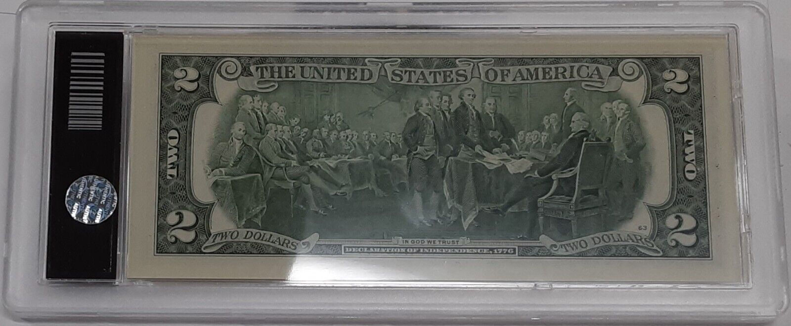 CU Colorized $2 FRN - President John Quincy Adams in Plastic Case