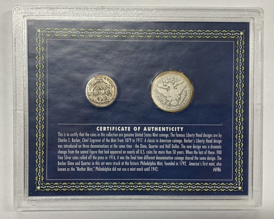 Barber Coinage Collection Silver Quarter & Dime Philadelphia Mint