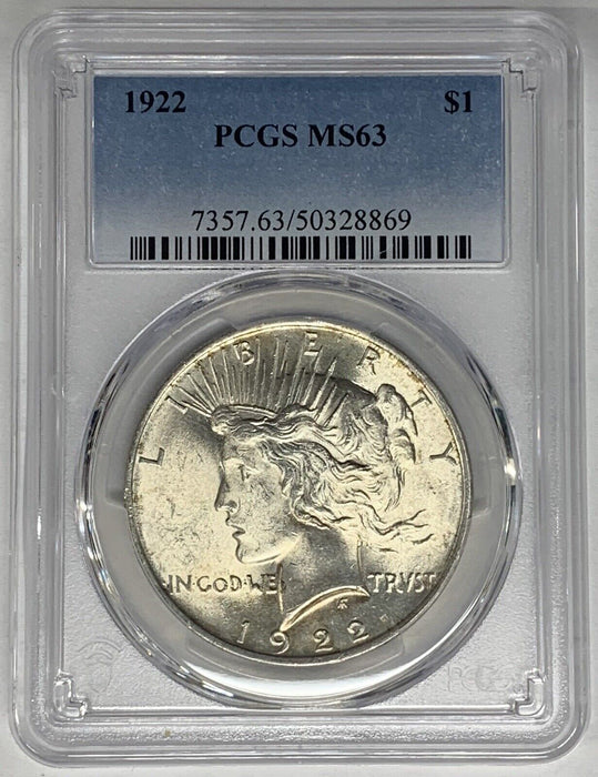 1922 Peace Silver Dollar Coin PCGS MS 63 (10) C