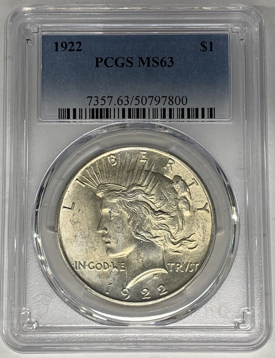 1922 Peace Silver Dollar Coin PCGS MS 63 (11) B