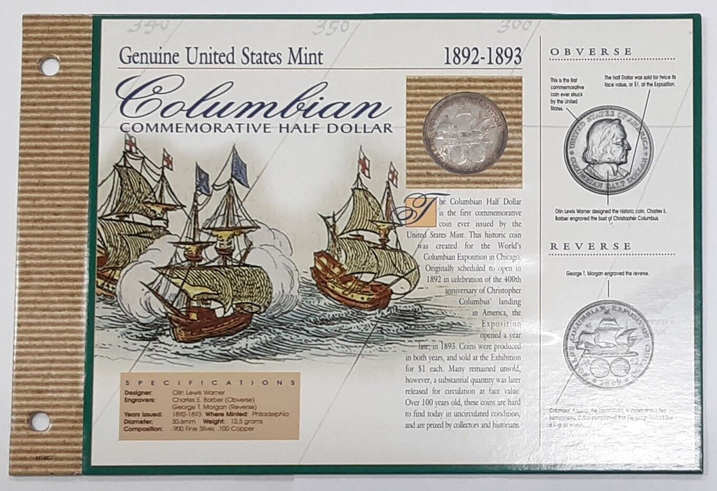 1893 Columbian Half Dollar in Info Card - See Photos