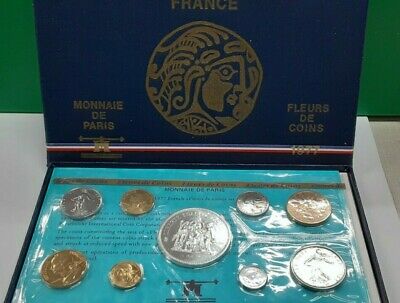 1977 France 9 Coin BU Mint Set w/Silver 50 Francs Coin in Original Box & COA