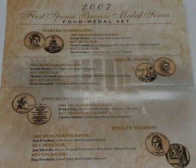 2007 First Spouse US Mint Bronze Medals 4 Piece Set in OGP W/COA