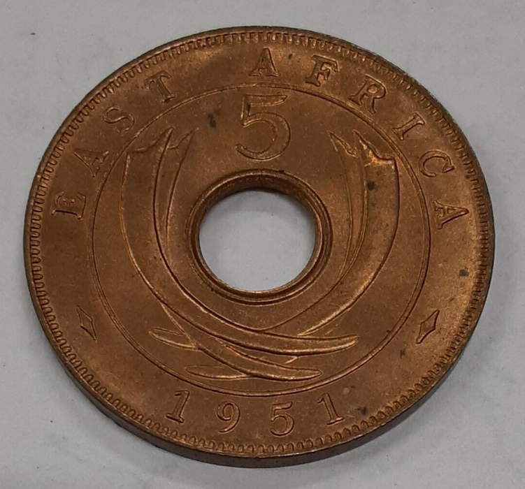 1951 East Africa 5 Cents George VI w/Center Hole - UNC Coin - See Photos