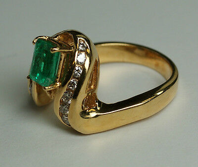 Ladies 1CT Emerald .75CT Diamond 14K Solid Yellow Gold Ring Sz 5.5