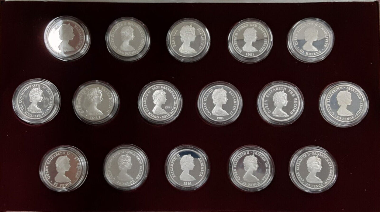 1981 Royal Marriage 16 Sterling Silver Proof Coin Commemorative Set In Case
