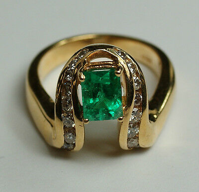 Ladies 1CT Emerald .75CT Diamond 14K Solid Yellow Gold Ring Sz 5.5