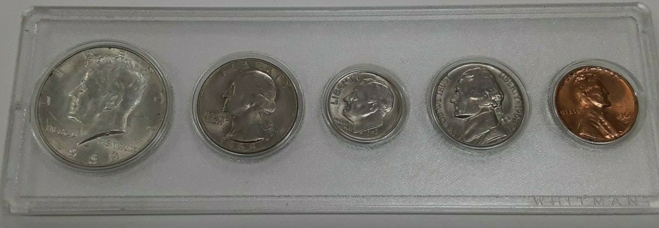 1968-D Year Set W/40% Silver Kennedy Half - 5 UNC Coins in Whitman Holder