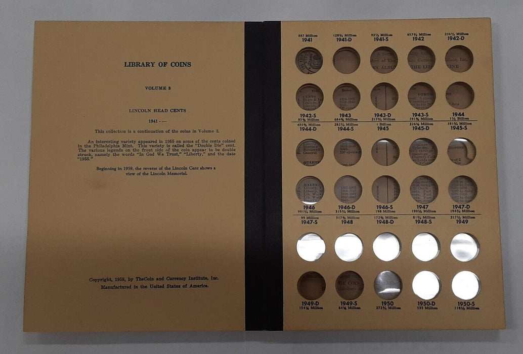 Library of Coins Album for Lincoln Cents Pt 2 1941-- Vol. 3--Used/See Photos