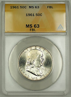 1961 Franklin Silver Half Dollar 50c Coin ANACS MS-63 Full Bell Lines Better* RL