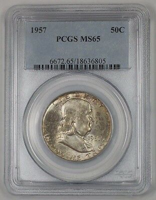 1957 Franklin Silver Half Dollar 50c Coin PCGS MS-65 Gem Toned 1D