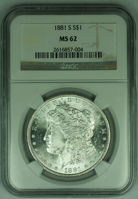 1881-S Morgan Silver $1 Dollar Coin NGC MS 62+ (JG) B