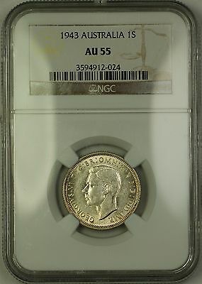 1943 Australia 1S One Shilling Silver Coin NGC AU-55
