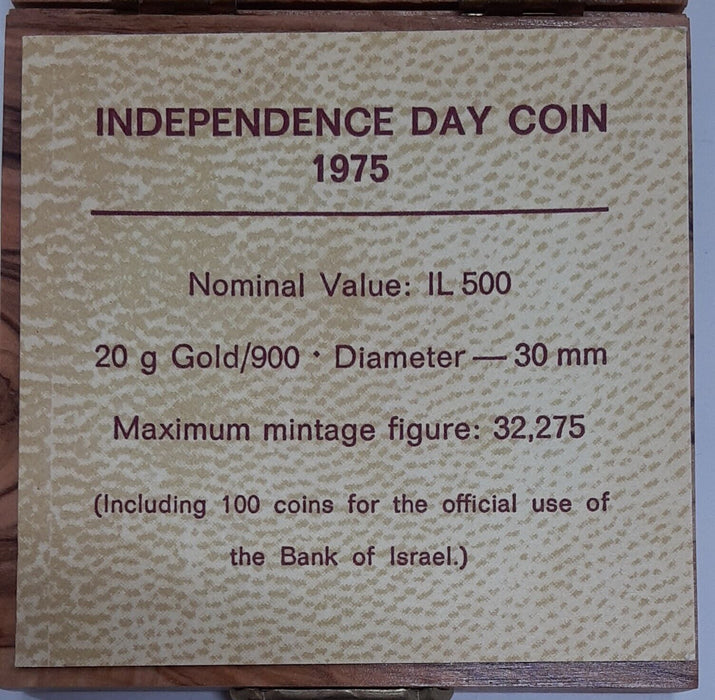 1975 Proof Israel 500 Lirot 25th Anniv. of Bond Program Gold Coin in OGP MSK